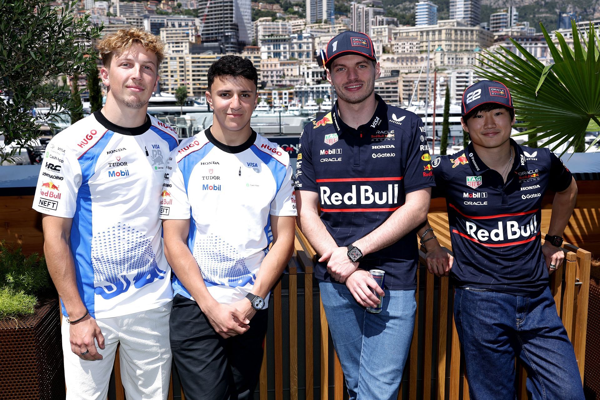 (L-R) Liam Lawson, Isack Hadjar, Max Verstappen, and Yuki Tsunoda during F1 Monaco Grand Prix previews. Source: Getty
